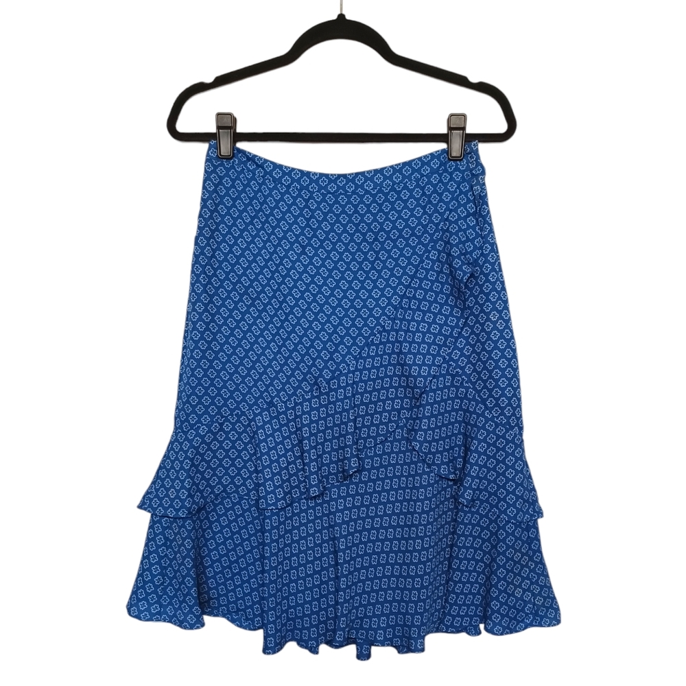 MICHAEL MICHAEL KORS Floral Yellow Print Blue Ruffle Skirt 4 (Small)
